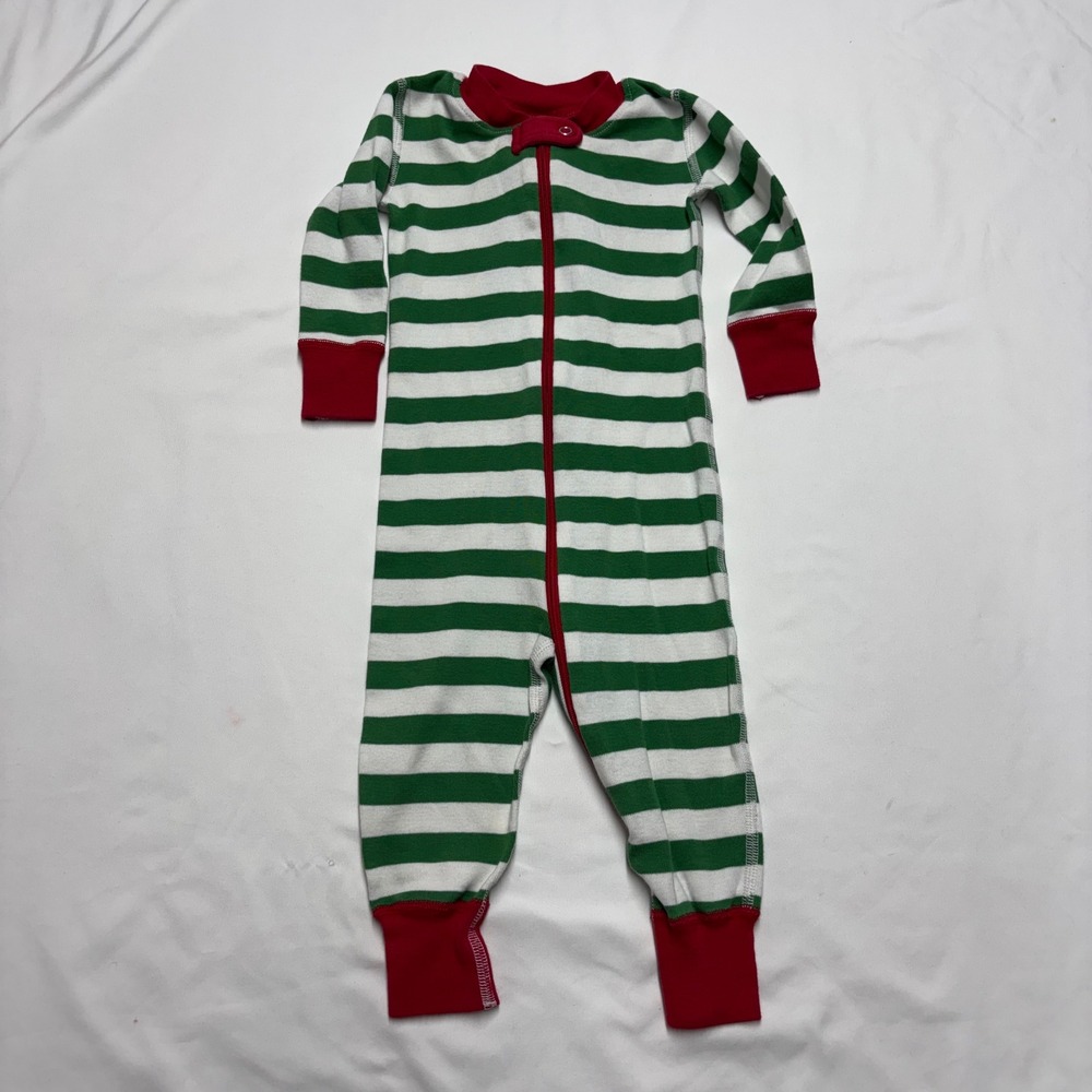 Hanna Andersson Baby 6-12 Months Green White Striped Organic Cotton Sleeper PJs